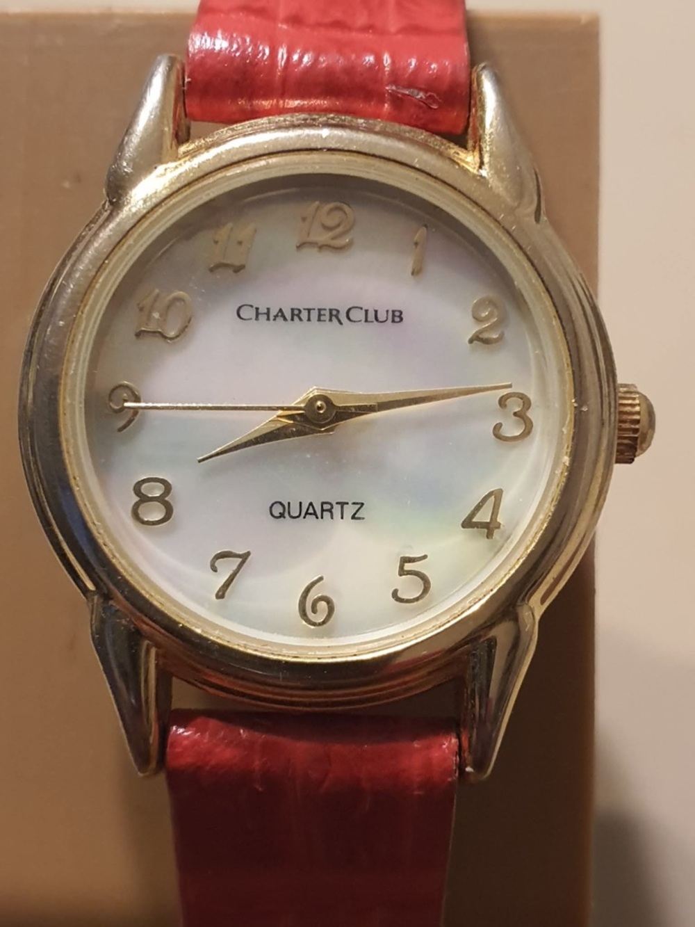 Charter Club Goldtone/MOP/Red Leather Women's Watch